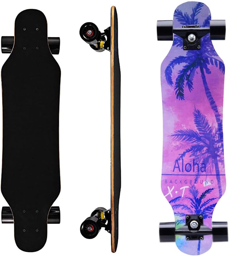 asktom Mini Cruiser Longboard, 31 Inch Small Size Wide Wheel Skateboard, Beginner Stable & Easy-to-Control Skateboard, Suitable for Park & Street Riding, Unique Flame Pattern - Image 1